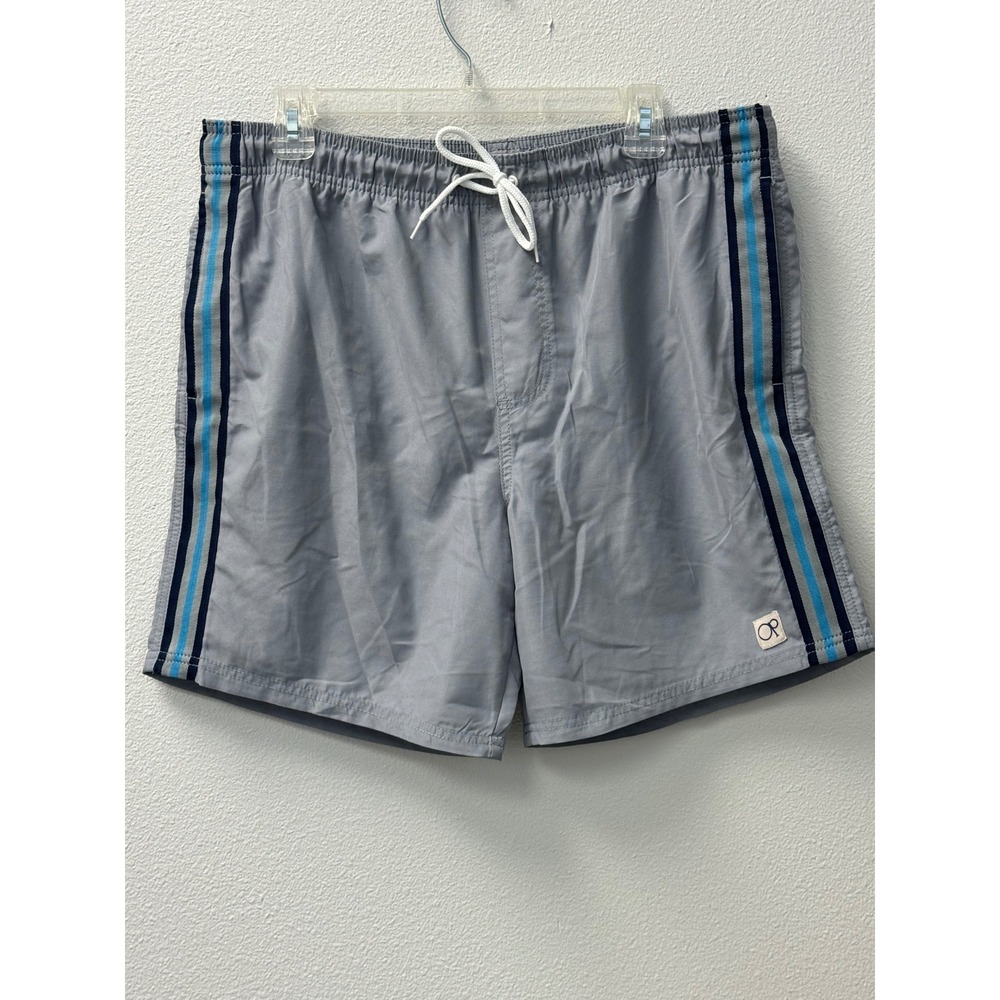 Ocean Pacific‎ OP Swim Trunks Striped Gray Swimsuit Shorts L 36-38
